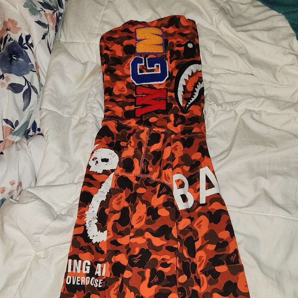 Bape Orange Camo Shark Hoodie